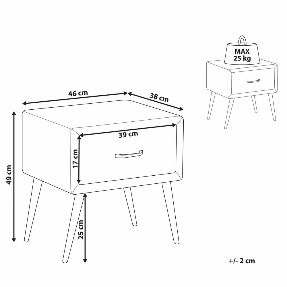 Wyld and Coco Grey Velvet Bedside Table with 1 Drawer and Gold-Toned Metal Legs – 3