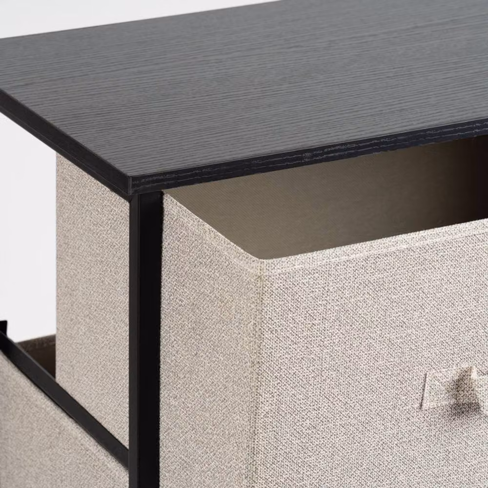 Scottish Everlastings Ltd 4 Drawer Black Cabinet with Beige Fabric Drawers W/D/H: 94 x 45 x 30 cm – 2