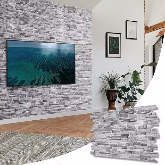 NOVECRAFTO Grey Slate Stone Look 3D PVC Wall Panels, W: 96 cm, H: 48 cm