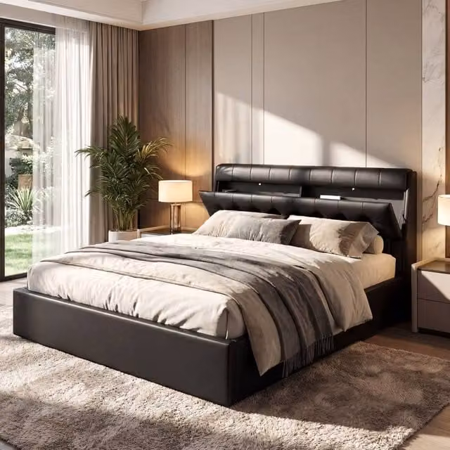Merax King Size Upholstered Ottoman Storage Bed with Headboard in Black, W/D/H: 150 x 200 x 105 cm