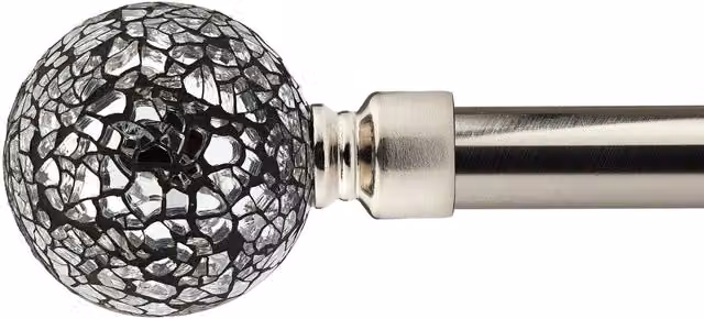 NewEdgeBlinds Satin Silver Mirrored Extendable Eyelet Metal Curtain Pole Set, Width: 120 cm