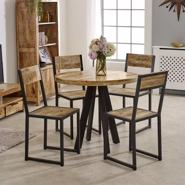 IH Design Bratton Round Mango Wood 4 Seater Dining Table in Brown