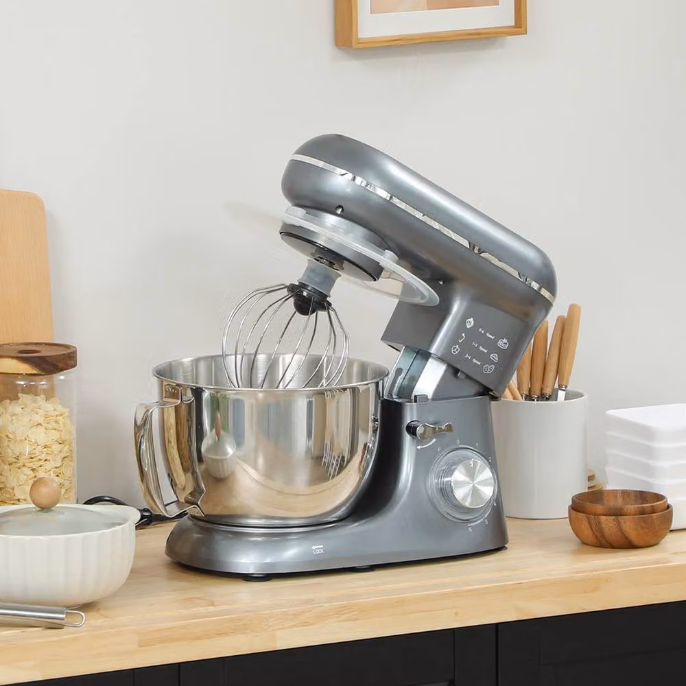 STILVORA Kitchen Stand Mixer with 4.5L Capacity and 6 Speeds in Silver and Dark Grey – 3