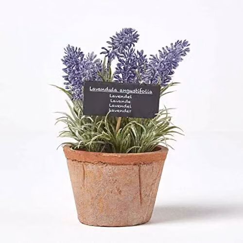 Homescapes Artificial Purple Lavender in a Square Ceramic Terracotta Pot – 1