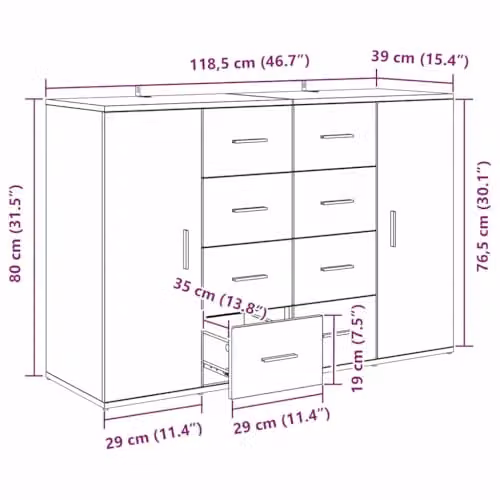 vidaXL CORONA Set of 2 Modern Sideboards in Old Wood Brown, W/D/H: 59 x 39 x 80 cm – 3