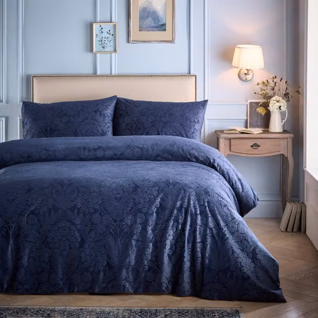 Appletree Berkley Navy Blue Velvet Jacquard Floral Duvet Cover Bedding Set