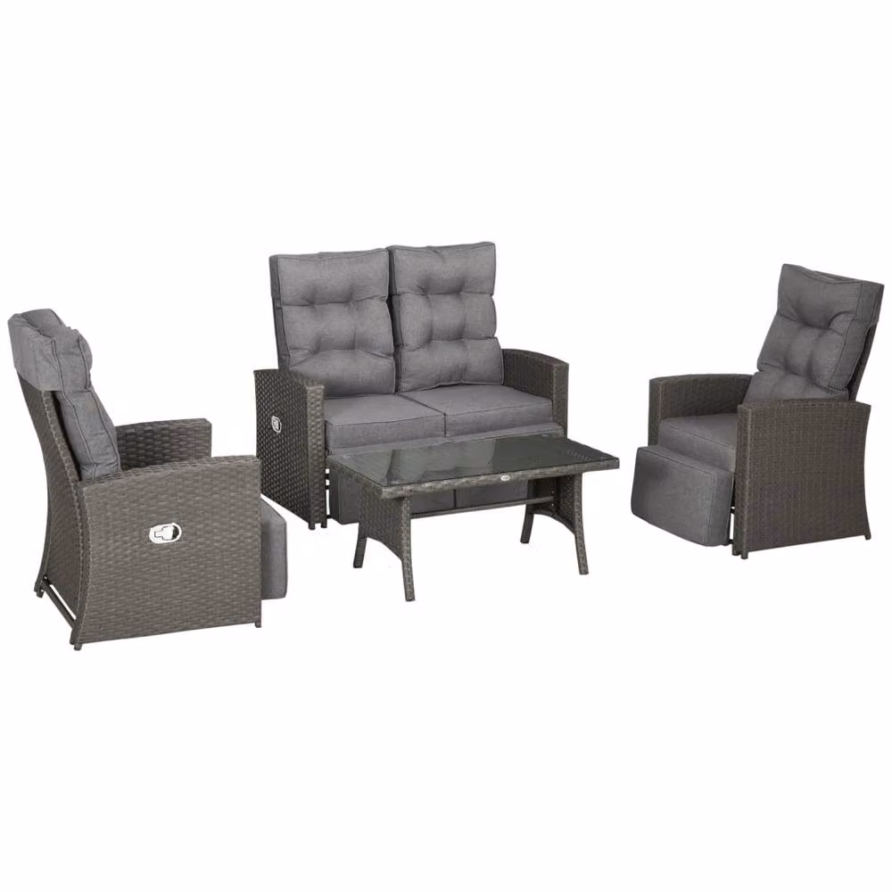 Wyld Haus Grey 4 Seater Rattan Outdoor Sofa Set with Reclining Chairs and Glass Table – 2