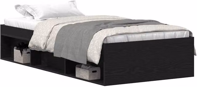 Berkfield Home Black Oak Bed Frame without Mattress, W/D/H: 90 x 190 cm, Engineered Wood