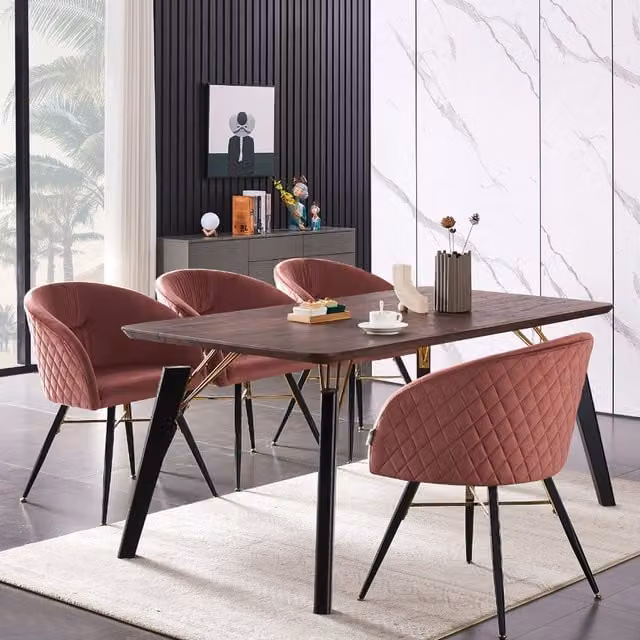 Life Interiors Vittorio Cosmo LUX Modern Rectangular Dining Set with Table and 4 Chairs in Pink, Black and Gold