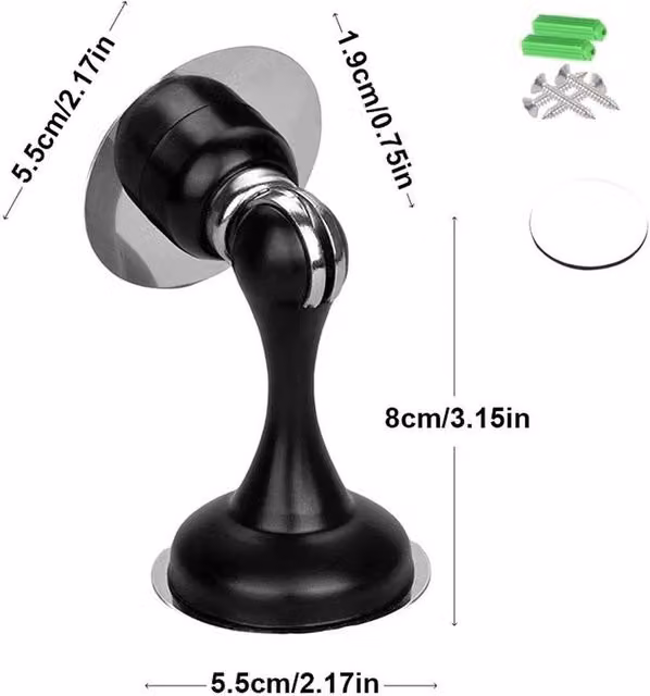 PAWNORA 2 Pack Stainless Steel Magnetic Door Stop Hook Holder Wedge in Black