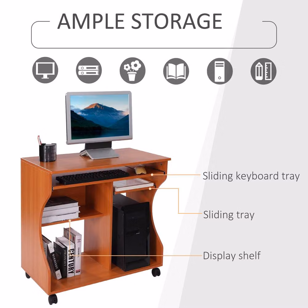 Rolipo Multi-Storage Compact Computer Desk with Castors in Brown – 5