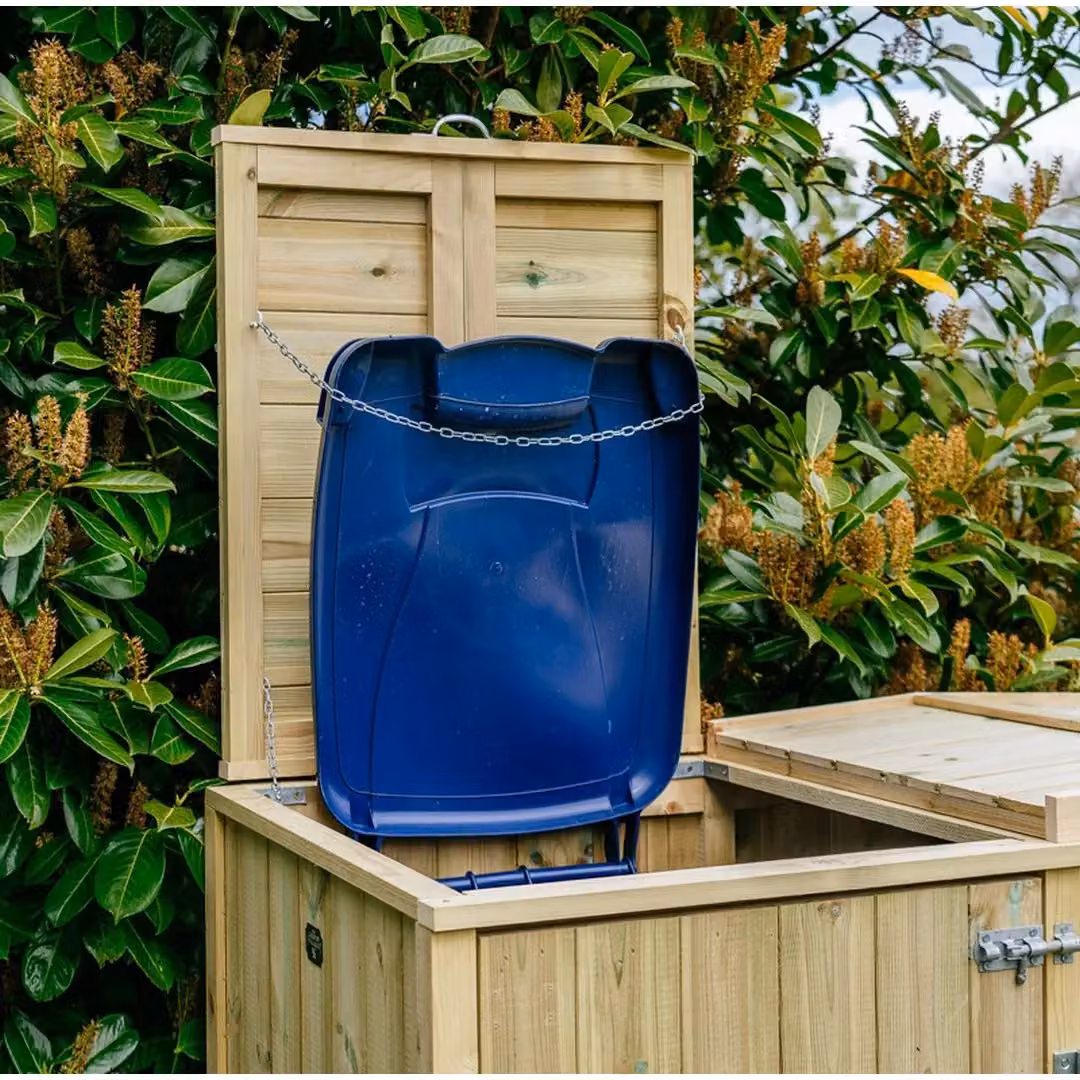 Buttercup Farm Shireburn Triple Wheelie Bin Store in Brown, Fits 3 x 140L Bins, W/D/H: 180.5 x 120 x 76 cm – 2