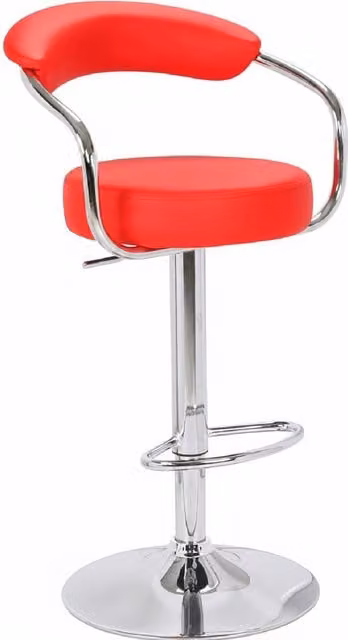 netfurniture Berty Red Swivel Kitchen Bar Stool with Armrests and Synthetic Leather Cushioned Seat and Back Rest