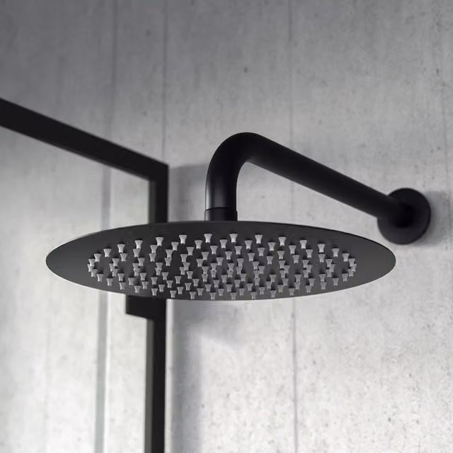 Nes Home Matte Black Round Modern Overhead Shower Head, Diameter: 200 mm