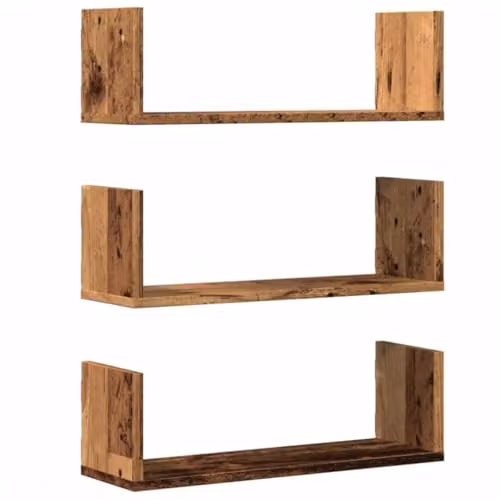 vidaXL Set of 3 Wall Mounted Shelves in Old Wood Brown, W/D/H: 58 x 18 x 18 cm – 1