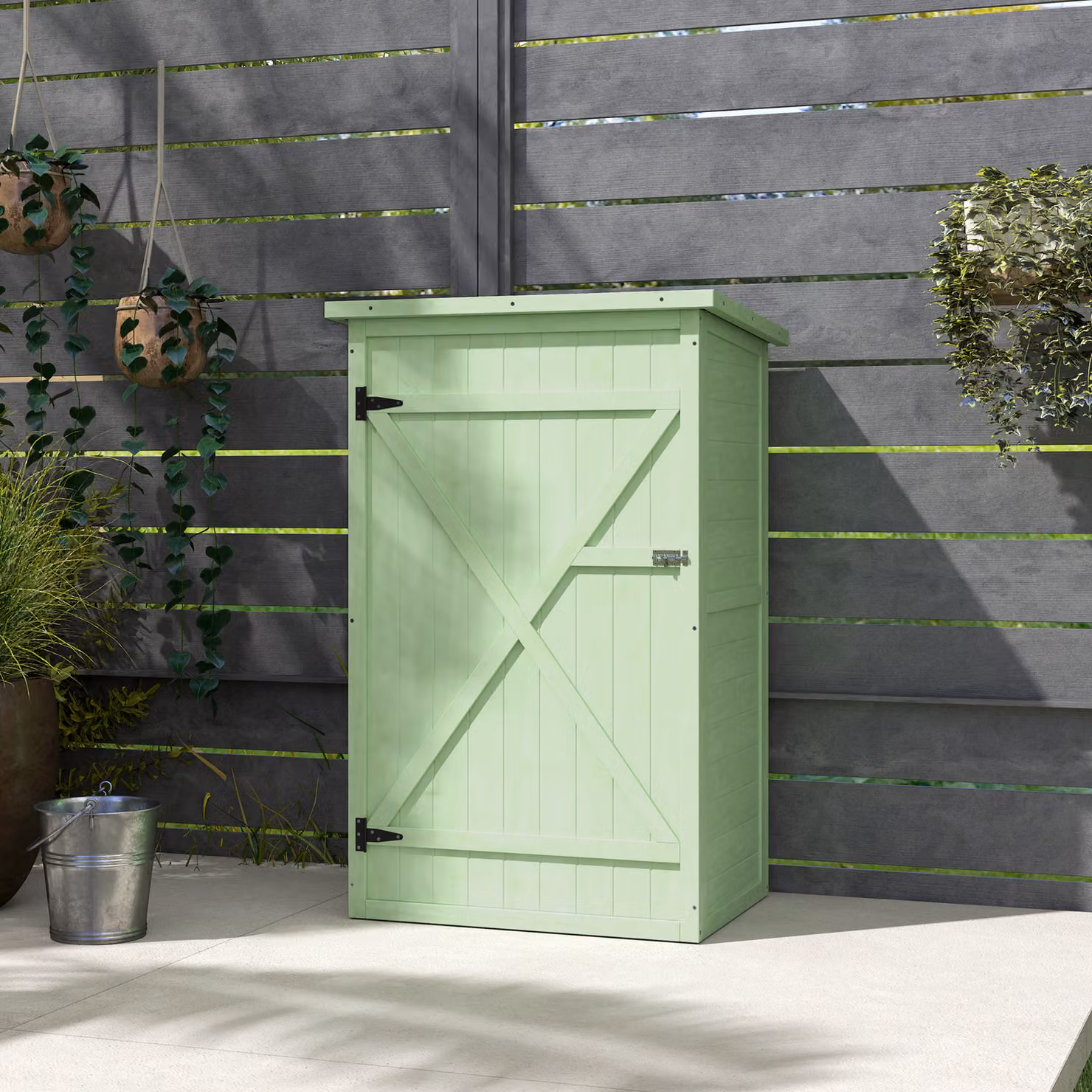 Outsunny Green Wooden Garden Storage Shed with Shelves and Bolt Latch, W/D/H: 56 x 75 x 115 cm – 5