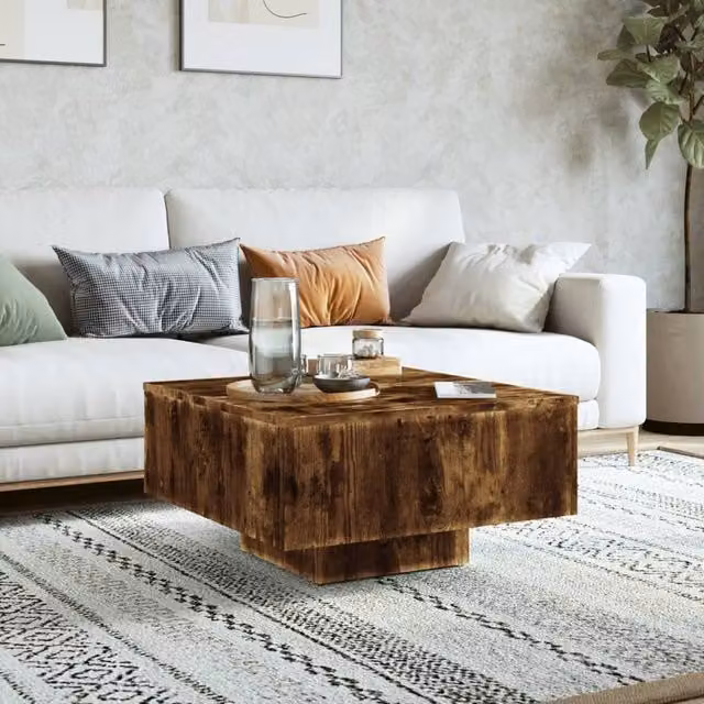 Berkfield Home Premium Square Coffee Table in Smoked Oak Brown, W/D/H: 60 x 60 x 31.5 cm – 1