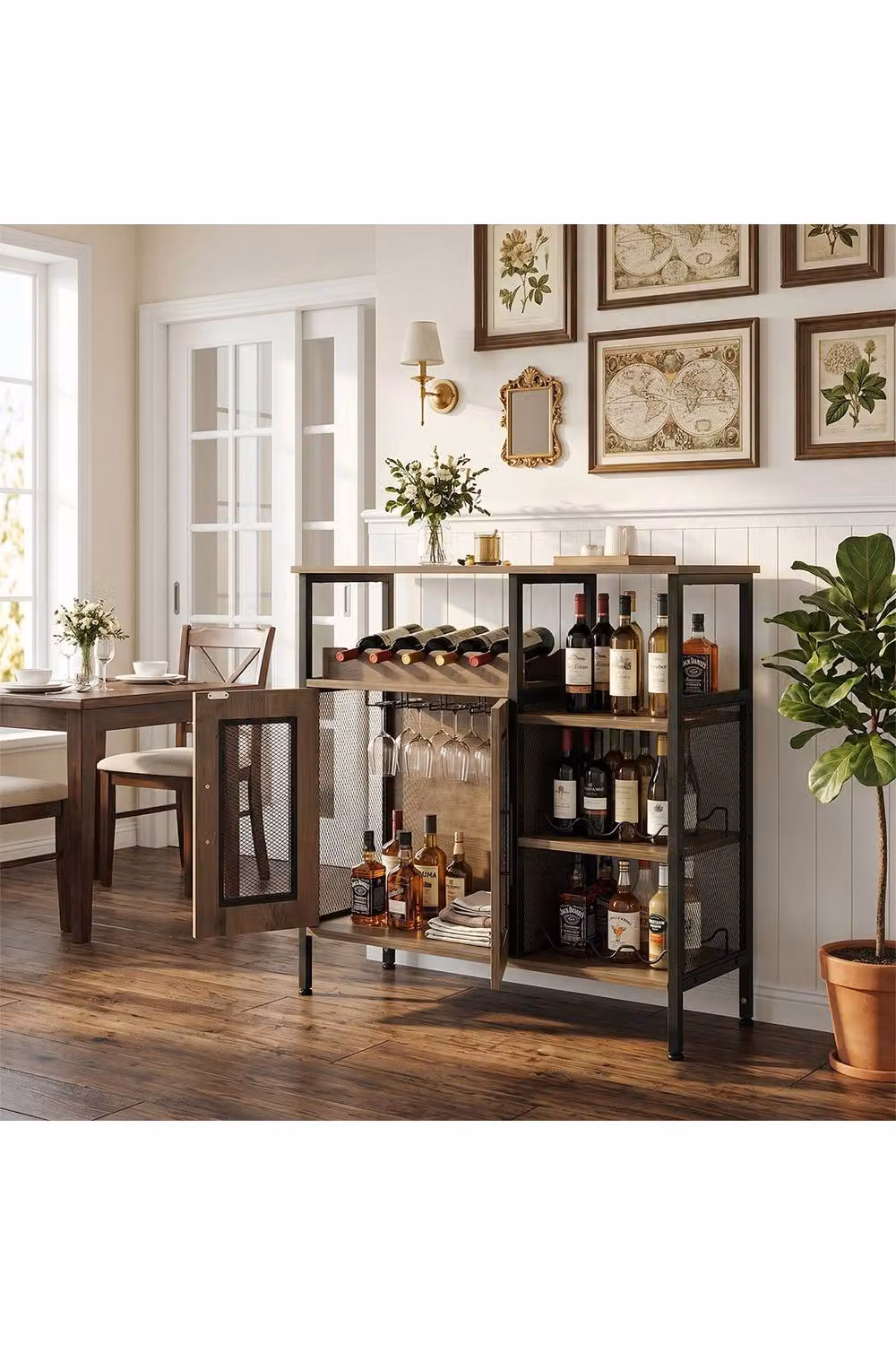 Living and Home Vintage Industrial Wine Bar Cabinet with Detachable Wine Rack in Brown and Black – 2