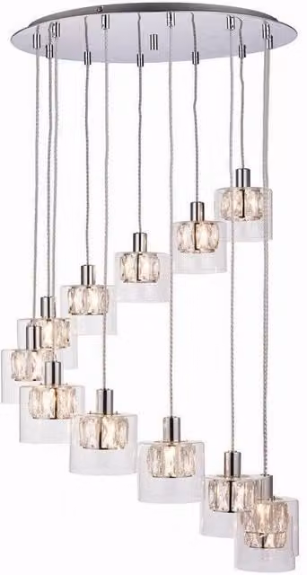 Netlighting Verina 12 Light Spiral Cluster Pendant in Chrome and Clear Glass with G9 Base – 1
