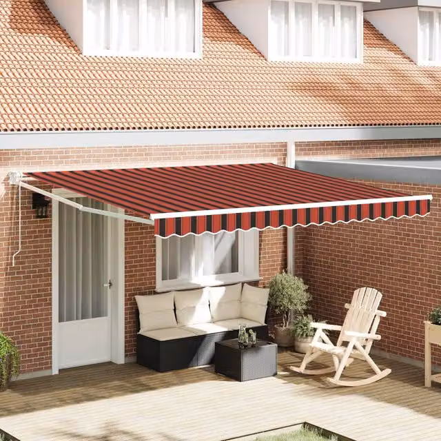 Berkfield Home Manual Retractable Wall-Mounted Awning with LED, Orange and Brown Striped, W: 350 cm, D: 250 cm – 1