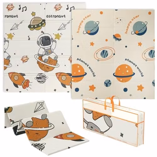 AIYAPLAY Reversible Baby Play Mat with Astronaut and Planet Theme, Multicolour, W: 177 cm, D: 146 cm, H: 1.5 cm – 1