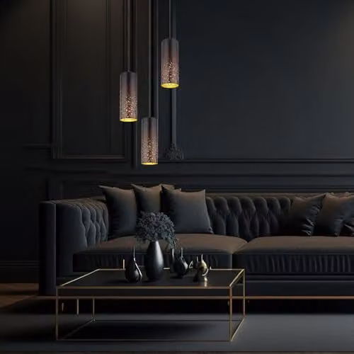 Globo Lighting Crocky Metal Pendant Light, Black and Gold, Height: 150 cm, Diameter: 34 cm, 3 x E27 – 4