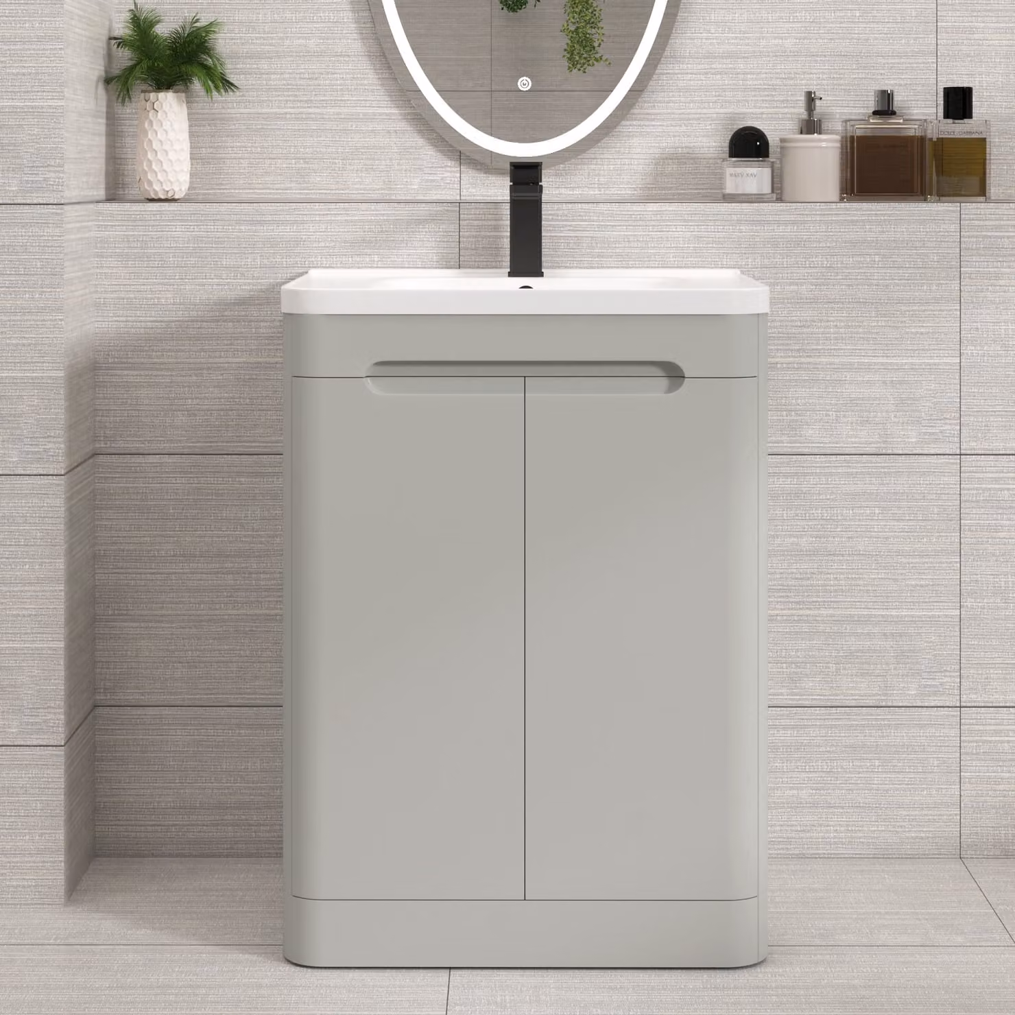 Royal Bathrooms Venice Art Deco 2 Door Floor Standing Bathroom Vanity Unit in Grey and Black with Soft Close Doors