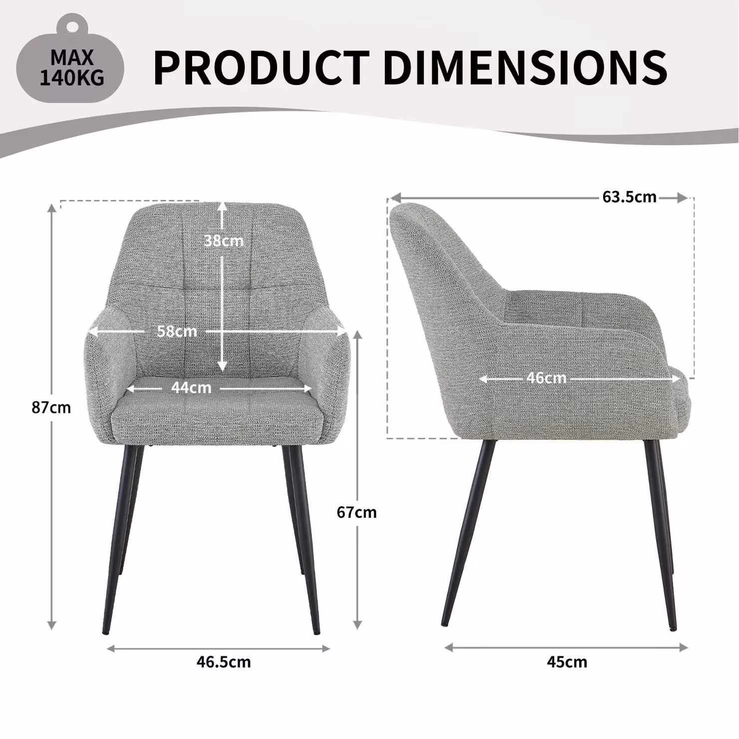 SONARA Set of 4 Ergonomic Dining Chairs in Grey Plush Chenille Fabric – 2