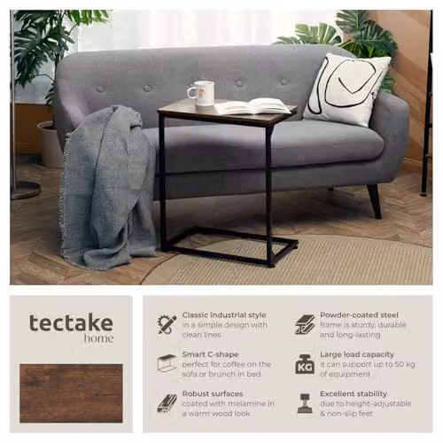 tectake Cardiff Industrial Style Bedside Table in Black and Brown, W/D/H: 55.5 x 35 x 67 cm – 3