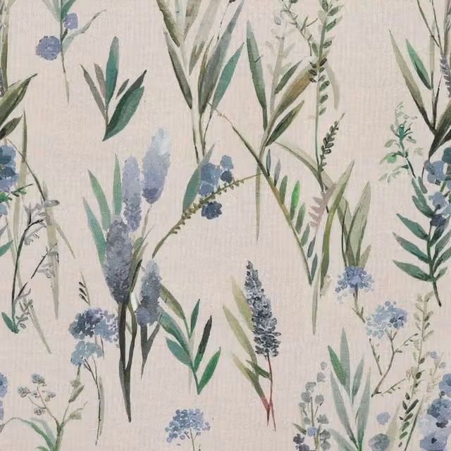 Ante Decor Combe Floral Fabric in Hyacinth Linen, Multicolour Blue and Beige