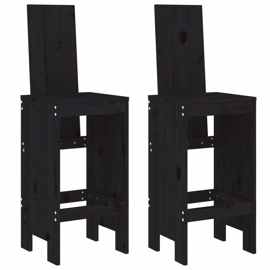 Berkfield Home Set of 2 Black Rustic Solid Wood Pine Bar Stools, W/D/H: 40 x 42 x 120 cm – 2