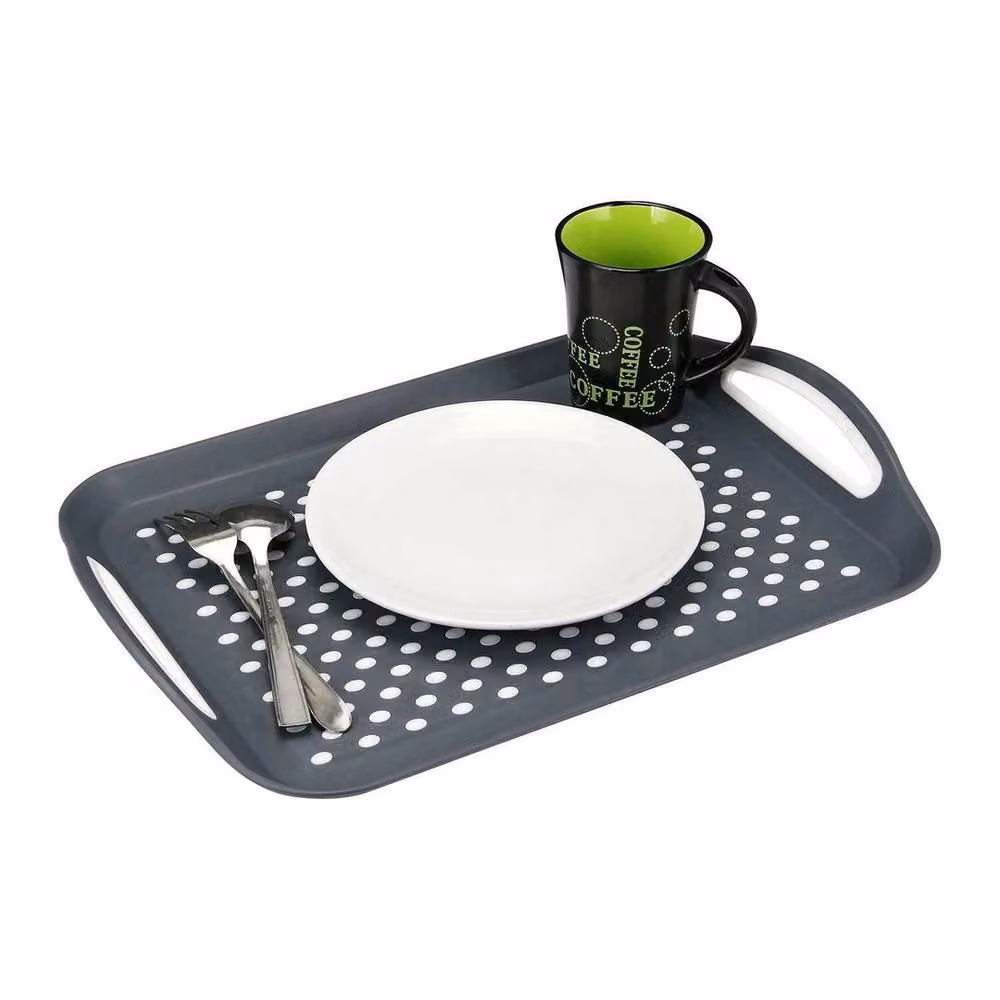 NESTLUNE Non-Slip Square Plastic Serving Tray with Rubber Grip Surface in Grey, W: 100 cm x D: 100 cm – 2