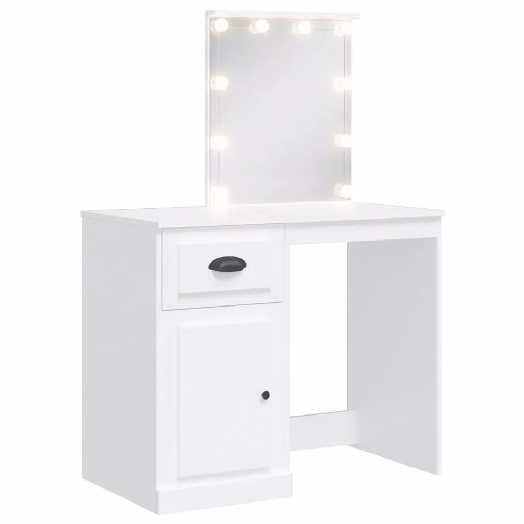 Berkfield Home Dressing Table with Hollywood LED Lights, White, W: 90 cm, D: 42 cm, H: 132.5 cm – 2
