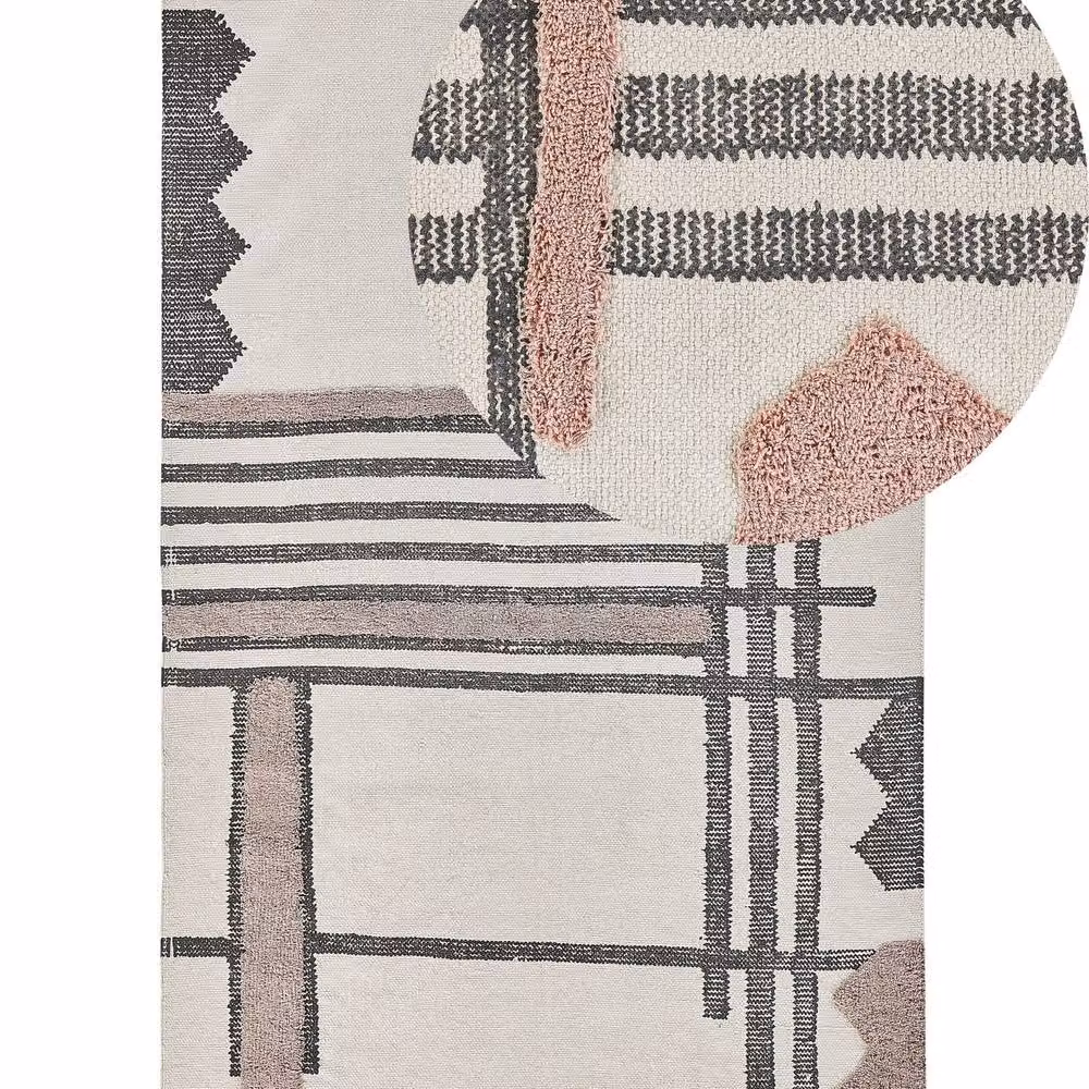 Wyld and Coco Nordic Handwoven Cotton Rug in Beige and Black with Fringes, W: 140 cm, L: 200 cm – 2