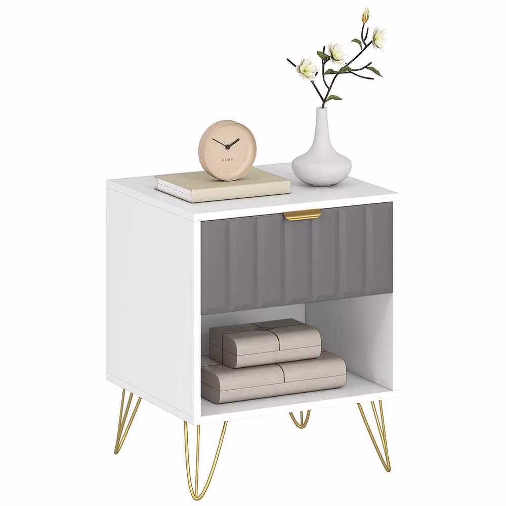 HOMCOM Modern Bedside Cabinet with Drawer and Handle, White – 2