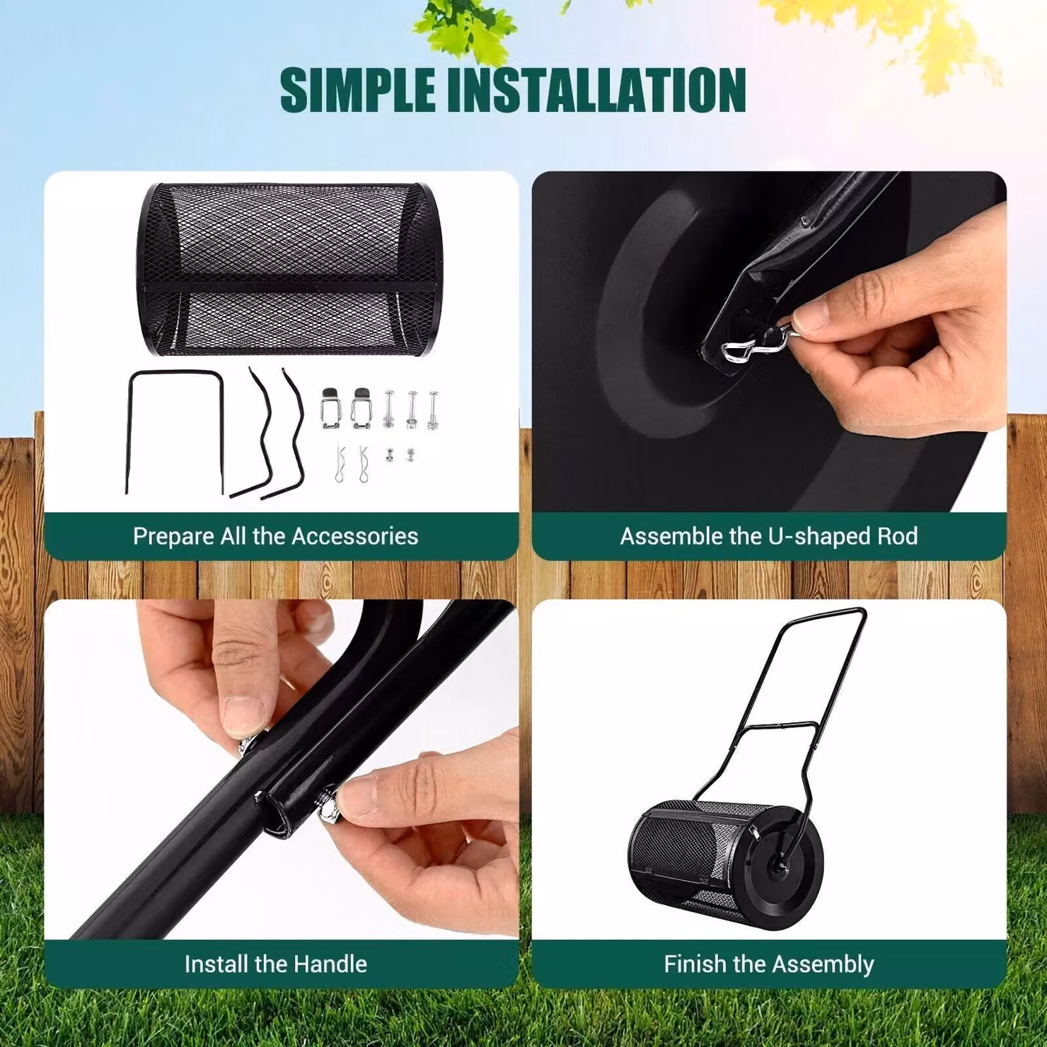 Costway 27 Inch Compost and Peat Moss Spreader with U-shaped Handle in Black and Green – 5