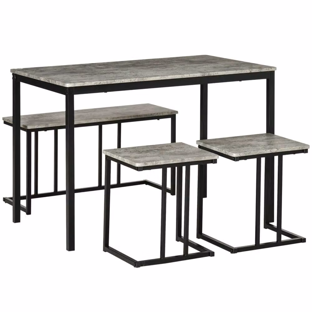 Wyld Haus Suroso Grey Concrete Effect Rectangular Dining Table and Bench Set for 4 – 2