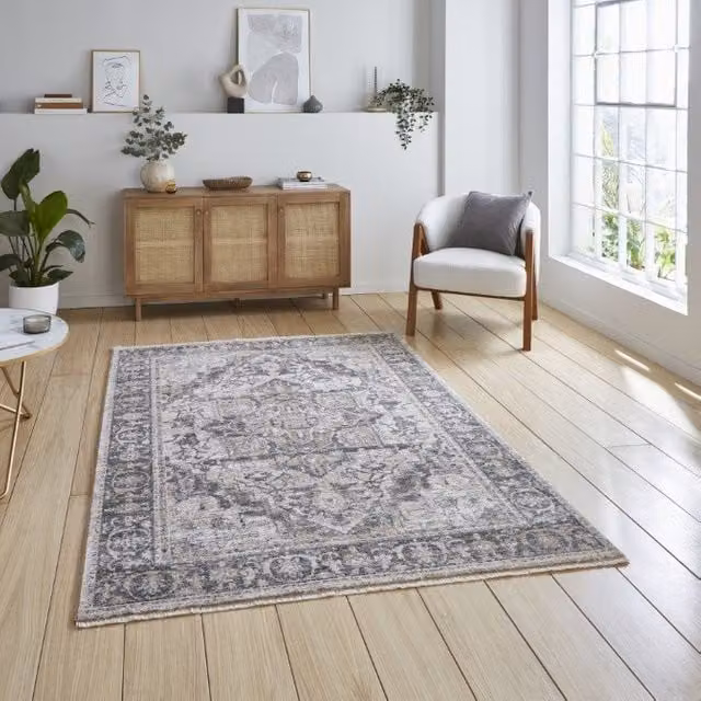 Terrys Vintage Rectangular Machine Woven Polypropylene Rug in Green and Grey