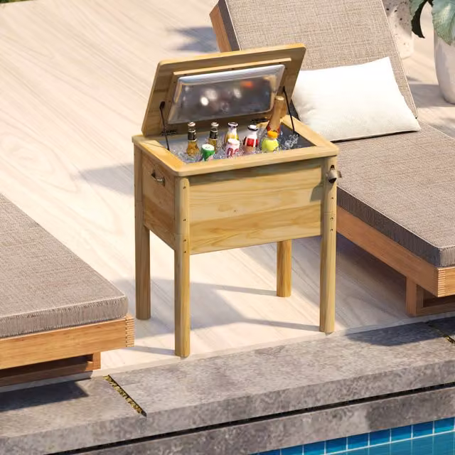 Costway 51 L Outdoor Beverage Cooler in Brown Wood