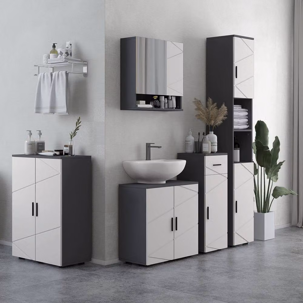 STILVORA Grey Modern Bathroom Storage Cabinet with Drawer, Cupboard and Internal Shelves – 2