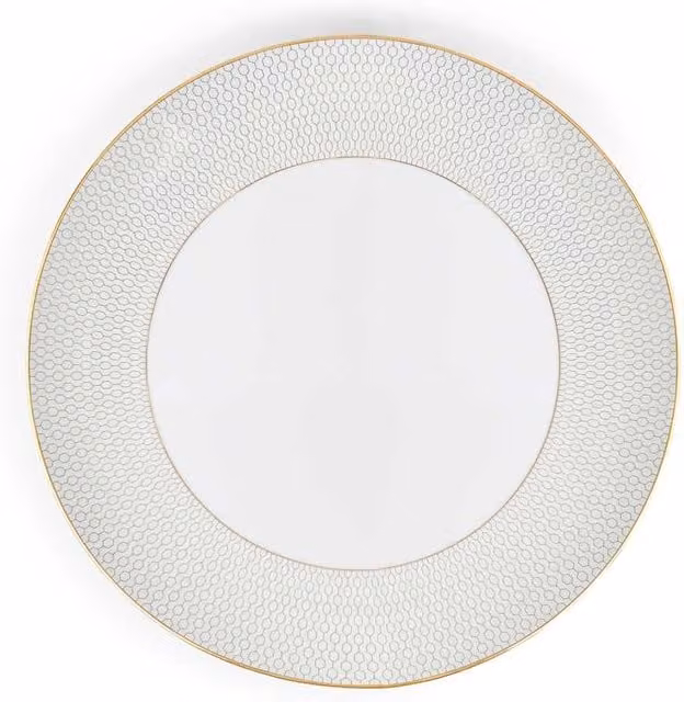 Wedgwood Gio Gold Geometric Bone China Dinner Plate, Gold and White, Diameter: 28.2 cm