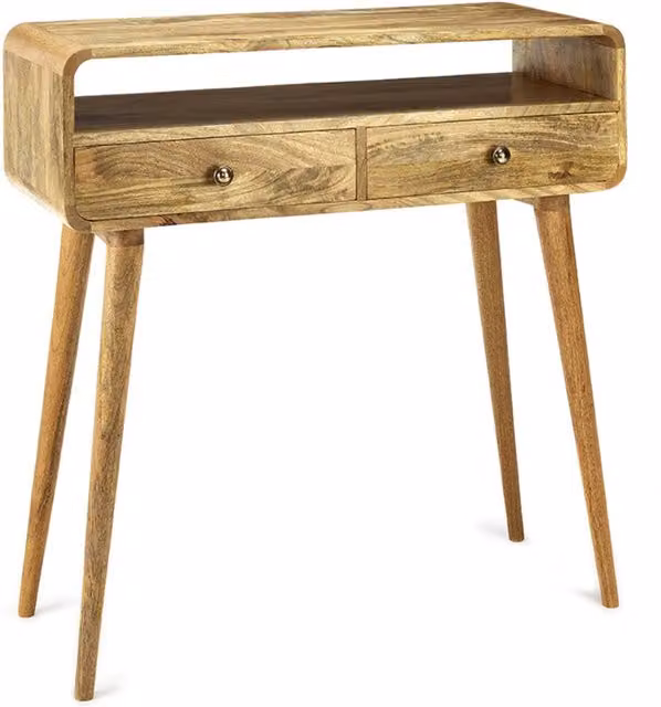 Elm Home And Garden Mid Century Mango Wood Console Table in Brown, H90 x W90 x D35 cm
