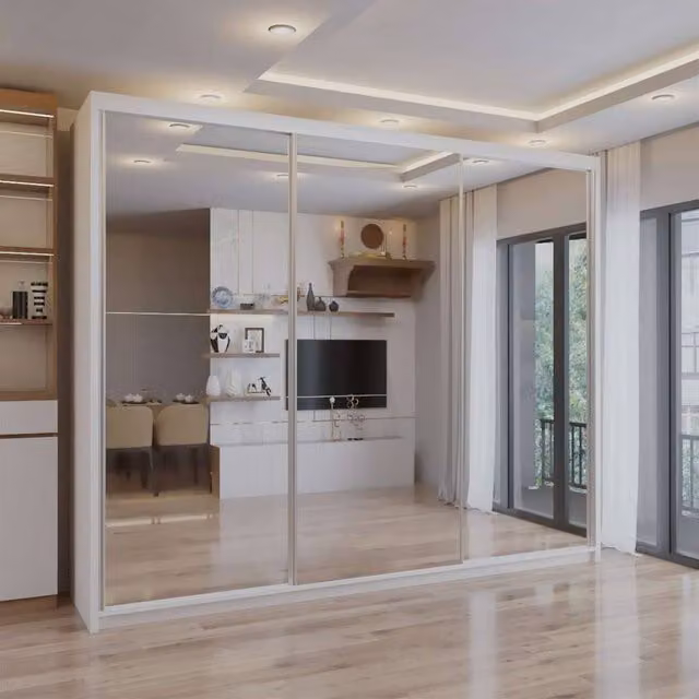 Sliding Wardrobes 4U Modern Triple Door Sliding Wardrobe in White, W: 250 cm, H: 217 cm, D: 62 cm