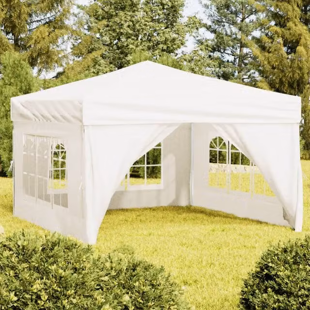 Berkfield Home Folding Party Tent with Sidewalls and Windows, Beige and White, W: 3 x D: 3 m – 1