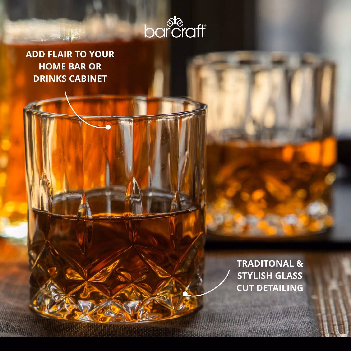 BarCraft Geometric Cut Glass Decanter Set with Stopper in Transparent – 5