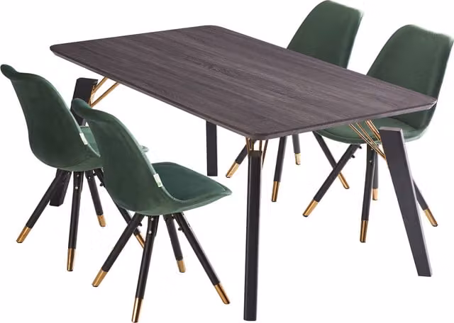 Life Interiors Sofia Cosmo LUX Modern Rectangular Dining Set with Table and 4 Chairs in Green, Black and Gold