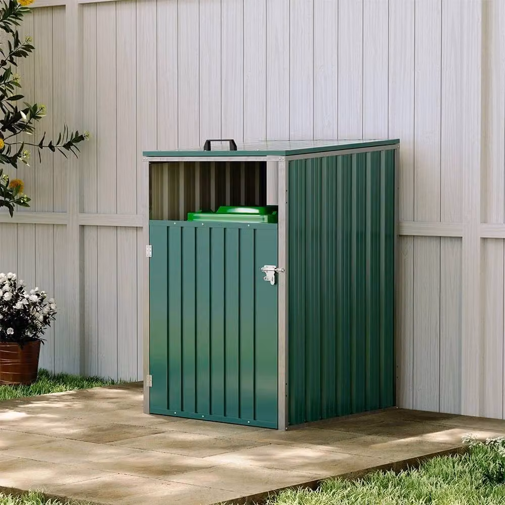 NESTLUNE Triple Wheelie Bin Storage Metal Cover in Green, W: 100 cm, D: 15 cm, H: 15 cm – 3