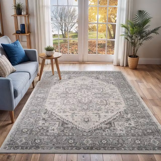 Livabliss Chester Vintage Grey and White Traditional Boho Rectangular Rug, W: 200 cm, D: 275 cm – 1