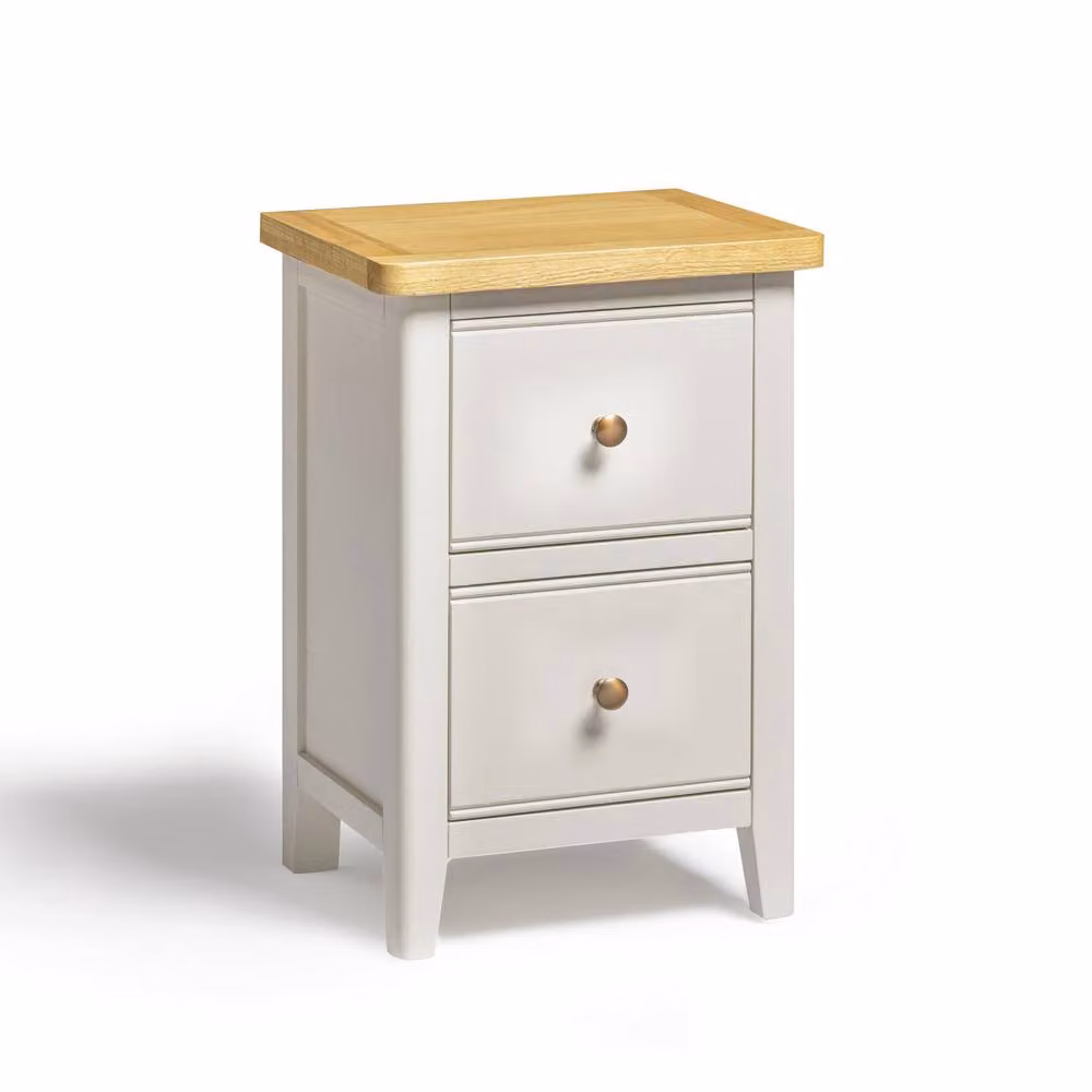 FurnitureboxUK Belle 2 Drawer Slim Bedside Table in Solid Oak and Cream – 2