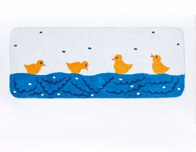 Homescapes Duck Pond Bath Runner, Blue and Multicolour, W: 50 cm, L: 125 cm, 100% Cotton, Non-Slip and Quick-Drying